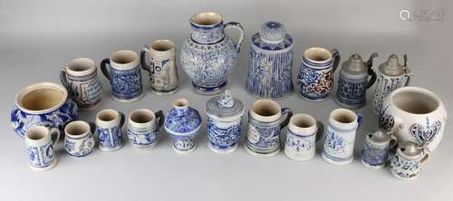 Twenty German antique pieces. Divers stoneware,