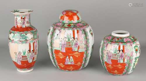 Three ancient Chinese Cantonese porcelain vases. 20th