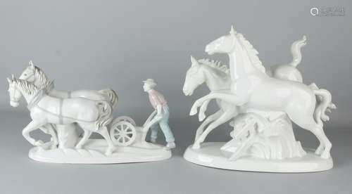 Two big old porcelain figures with horses. One time