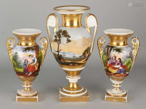 Three 19th-century porcelain Empire / Biedermeier vases