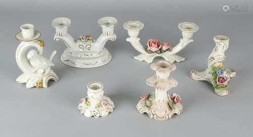 Six old German porcelain candle chandeliers. Among