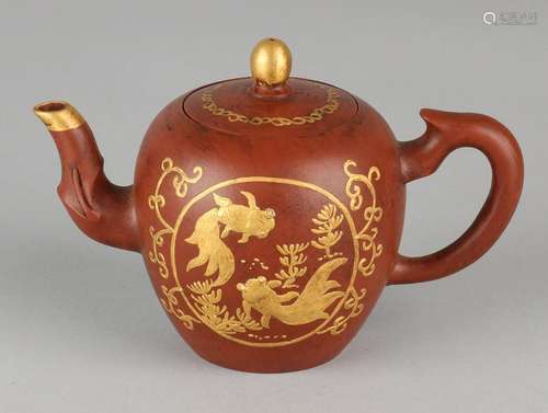 Old / antique Chinese Yixing teapot with golden veil