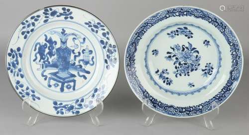 Two antique Chinese porcelain plates. 18th century. One