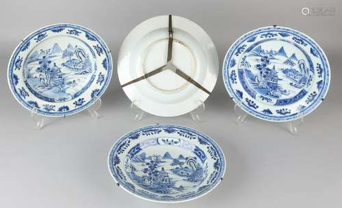 Four 18th century Chinese porcelain plates with