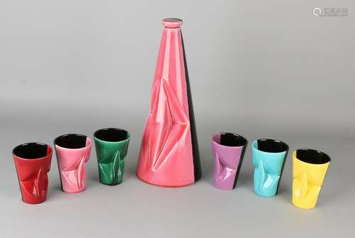 60-Year Art Deco-style ceramic carafe set with colored