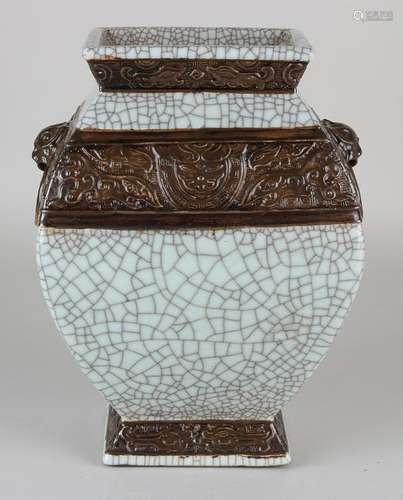 Ancient Chinese porcelain vase with crackle glaze and