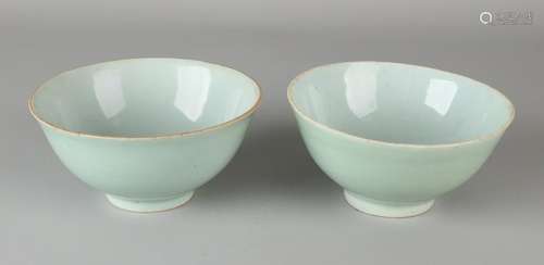 Two antique Chinese porcelain celadon bowls with bottom