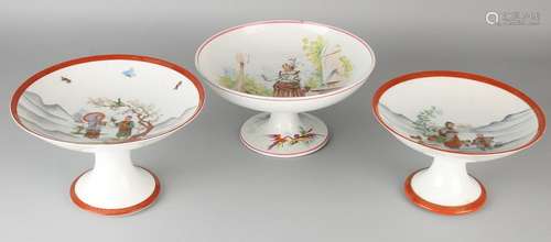 Three antique porcelain tazza's. Twice Kutani, circa