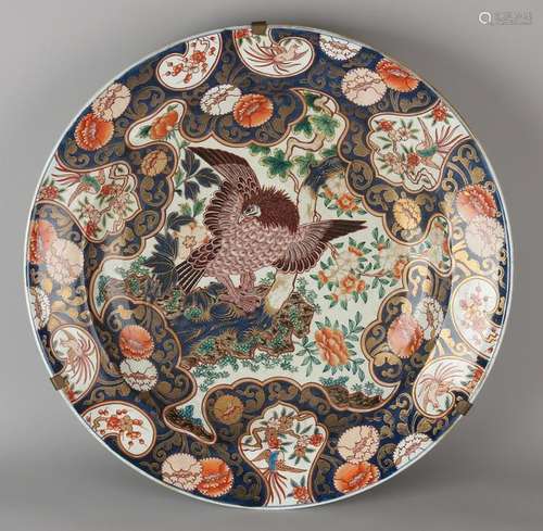 Rare large 19th century Imari ornamental dish falconry