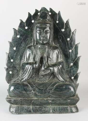 Large antique Chinese jade Buddha in lotus. First half