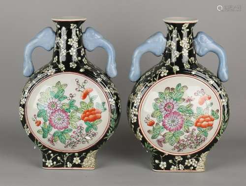 Two Chinese porcelain Family Verte vases with floral