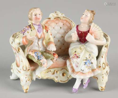 Antique German porcelain Höchst group. Man missing leg.