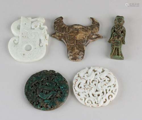 Five ancient Chinese jade amulets. Divers. With dragon,