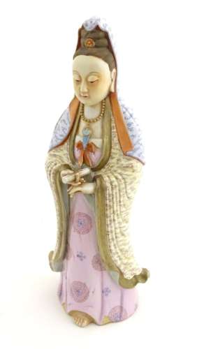 A Chinese famille rose standing figure of Guanyin,