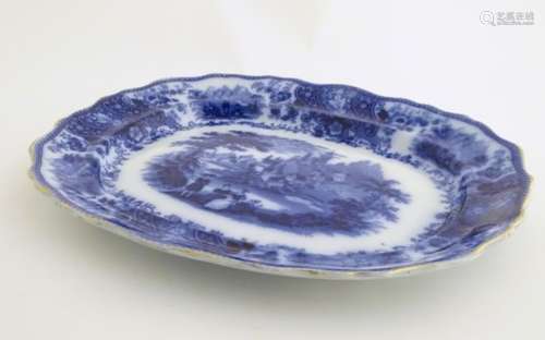 A Victorian blue and white meat plate in the pattern Non Pareil,