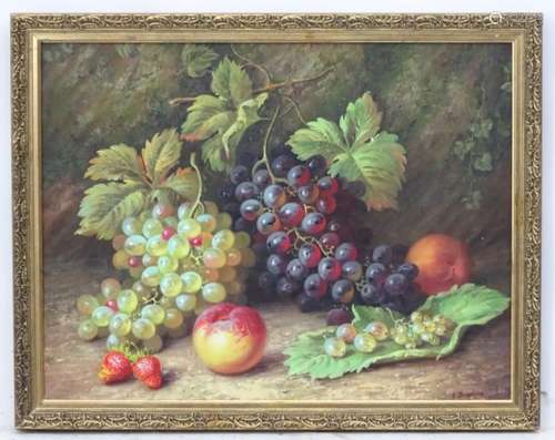 Tom Caspers, XX, Oil on canvas laid on board, Still life with fruit in a hedgerow,