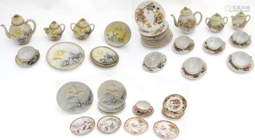 A large quantity of assorted, hand painted Japanese eggshell tea wares,