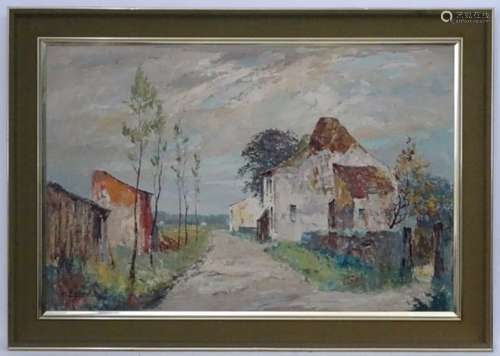 C Hafisand ?, Mid XX, East European School, Oil on canvas, A country track past buildings,