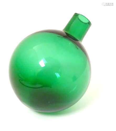 A Victorian green / turquoise glass flask of spherical form, 3