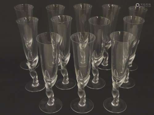 A boxed set of 12 'snow dove' champagne flutes by the House of Igor Carl Faberge, c. 1985.