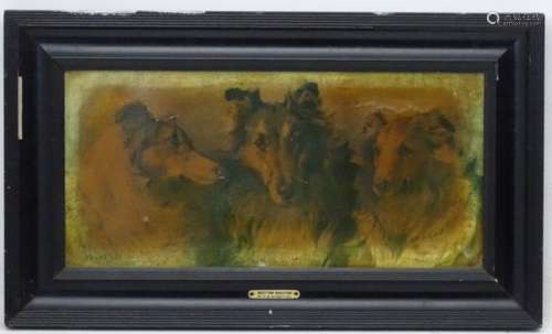 After Philip E Stretton, Coloured print on canvas, ' Scottish Beauties ' three Collie dogs,