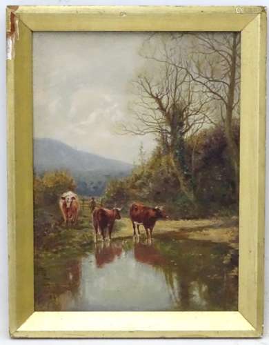 Circle of Thomas Sydney Cooper XIX, Oil on board, Cattle in a ford ,