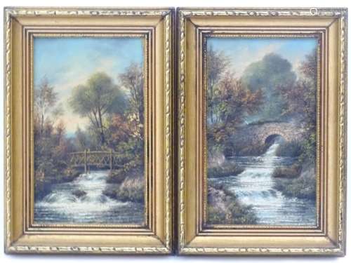 H.C. Heffer, XIX -XX, Oil on board, a pair, Country streams with bridges, Signed lower right.