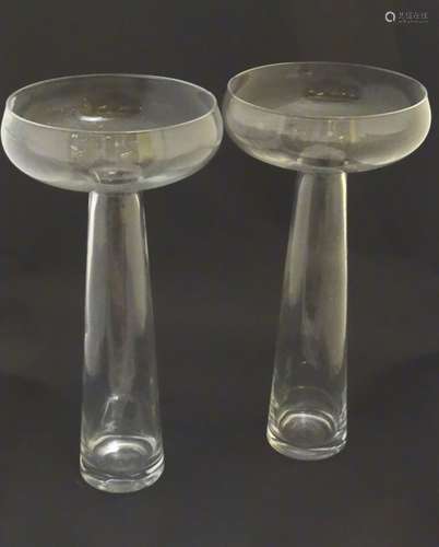 A pair of large clear glass vases, of fluted shape, bearing label 'Handmade in Poland.