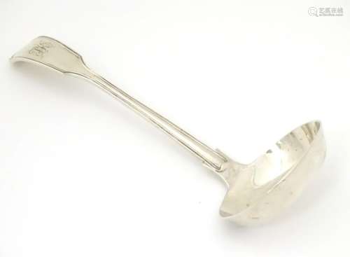 A Victorian silver fiddle and thread pattern sauce ladle hallmarked Exeter 1865 maker Thomas Hart