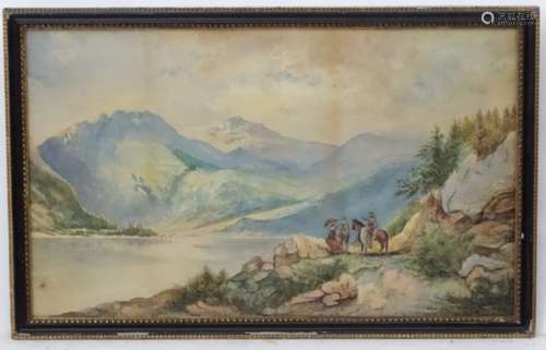 Indistinctly signed, Grand Tour, Watercolour, 1800-1830, North Italian Lake, Signed lower right.