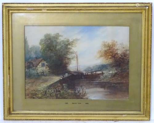 David Cox (1783-1859), Watercolour, Fishing at the canal lock, Signed and dated '1828' lower left.