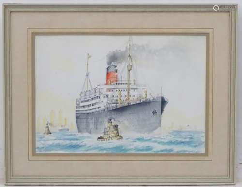 Colin Drew, Watercolour, 'Liner Samaria leaving New York', A ship / boat seascape,