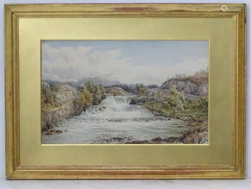 Ebenezer Alfred Warmington (1830-1903), Watercolour, Waterfall scene, a river in spate,