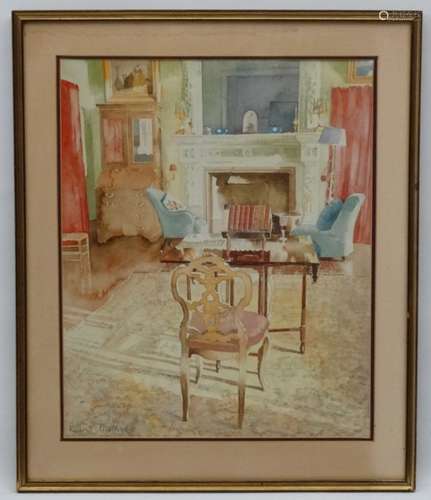 Richard Akerman (1942), Watercolour, The Reading Room, Signed lower left, 19'' x 15 1/2''.