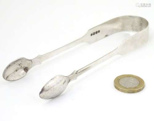 Victorian silver fiddle pattern sugar tongs hallmarked London 1855 maker Charles Boyton 5 3/4