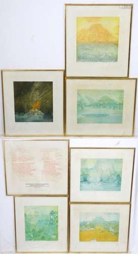 Michael Oelman (1941-), Etchings (7), 'Xanadu', 'A Mighty Fountain', (17/75) 'There Were Gardens',