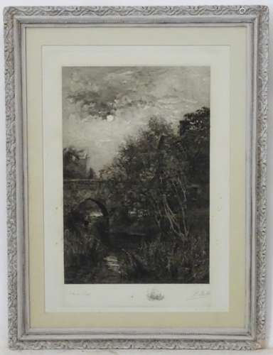 After James Herbet Snell (1861 - 1935), A crosshatch 19thC engraving in a blue grey swept frame,