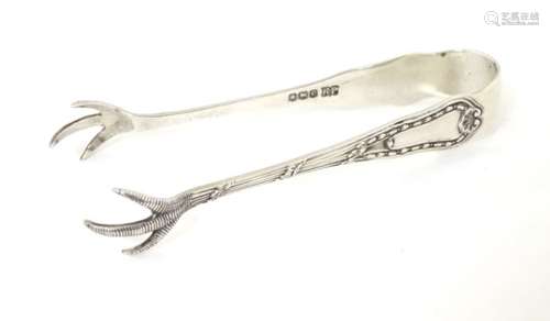 Silver sugar tongs with birds claw formed grips Hallmarked Sheffield 1920 maker Robert Pringle &