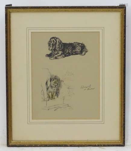 After Cecil Charles Windsor Aldin (1870-1935), Monochrome print, 'Spaniel + Chow' dogs,