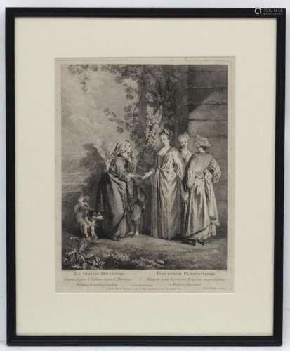 Laurent Cars ( 1699-1771) after Jean-Antoine Watteau (1684-1721), Monochrome engraving,