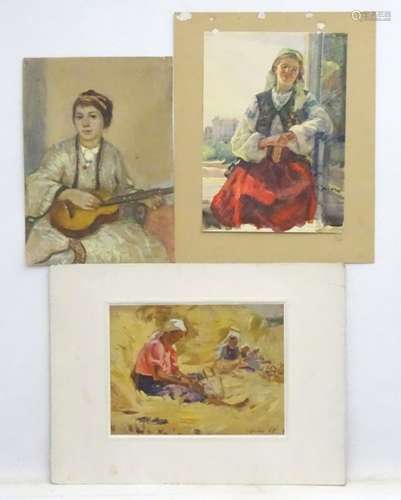 Russian School, Folio of 3 aquarelles,