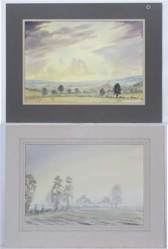 Paterson, XX, Watercolour, a pair, Mist in the early morning hanging on the fields,