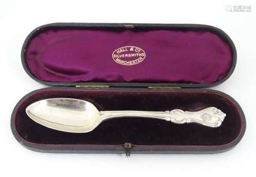 A cased Victorian silver spoon, hallmarked London 1851.