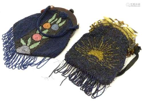 Two Art Deco beadwork bags, one with a celluloid frame with a sweet heart design,