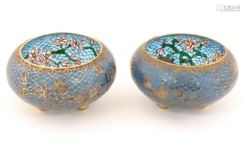 A pair of Oriental plique a jour cloisonne enamel bowls,