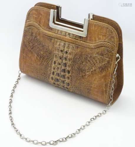 A Vintage Retro 1960s / 70s crocodile skin handbag bears foreign labels within.