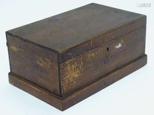 An early 20thC pine workbox, with internal tray divided into five sections with space under,