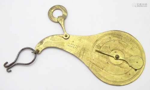 A 19thC brass pendulum letter scale, marked J. Cooke & Sons, capacity 2oz. Approx. 4 1/8