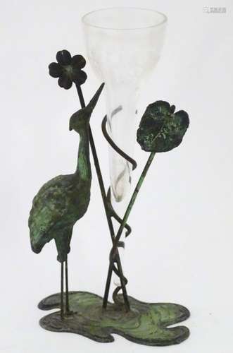 An early 20thC Art Nouveau style epergne, with stylised crane and flower decoration,