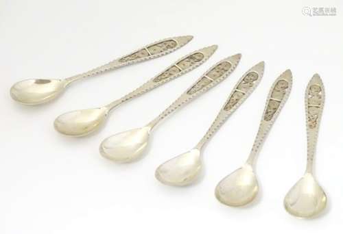 A set of 6 Continental .800 silver spoons with filigree decoration.